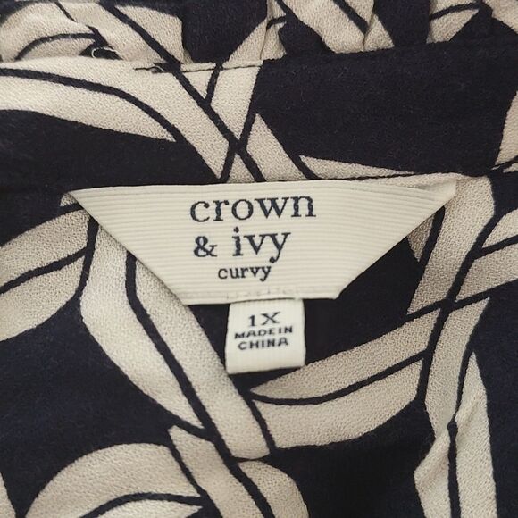 Crown & Ivy navy white long sleeve top blouse Sz 1X - Picture 5 of 5